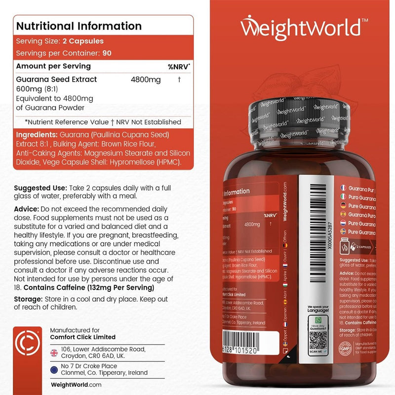 WeightWorld Pure Guarana 4800mg 180 Capsules