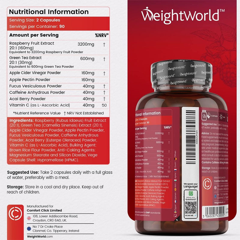 WeightWorld Cétone de Framboise Avancé 180 Capsules