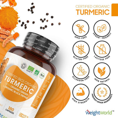 WeightWorld Organic Turmeric with Black Pepper and Ginger 1520mg 180 Capsules