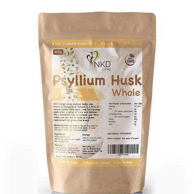 NKD LIVING Psyllium husk Whole 500g - Fit 'n' Vit - Shipping globally from the UK