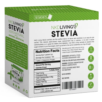 NKD LIVING Stevia 50 Sachets - Fit 'n' Vit - Shipping globally from the UK
