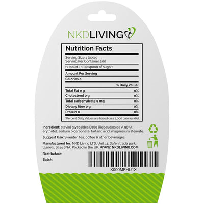 NKD LIVING Pure Stevia Tablets - 200 Tablets - Fit 'n' Vit - Shipping globally from the UK