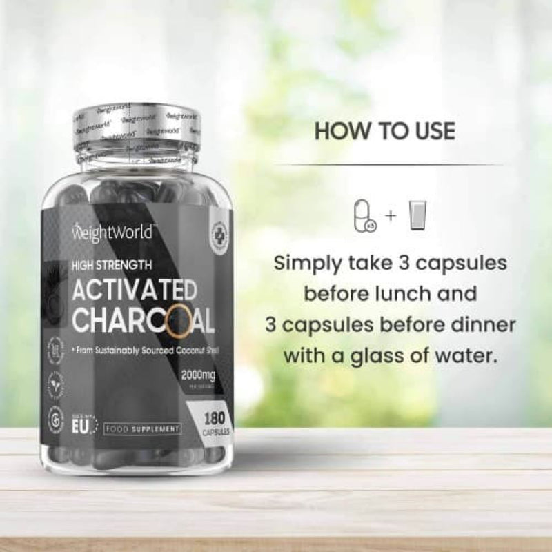 WeightWorld Activated Charcoal 2000mg 180 Capsules - Fit &