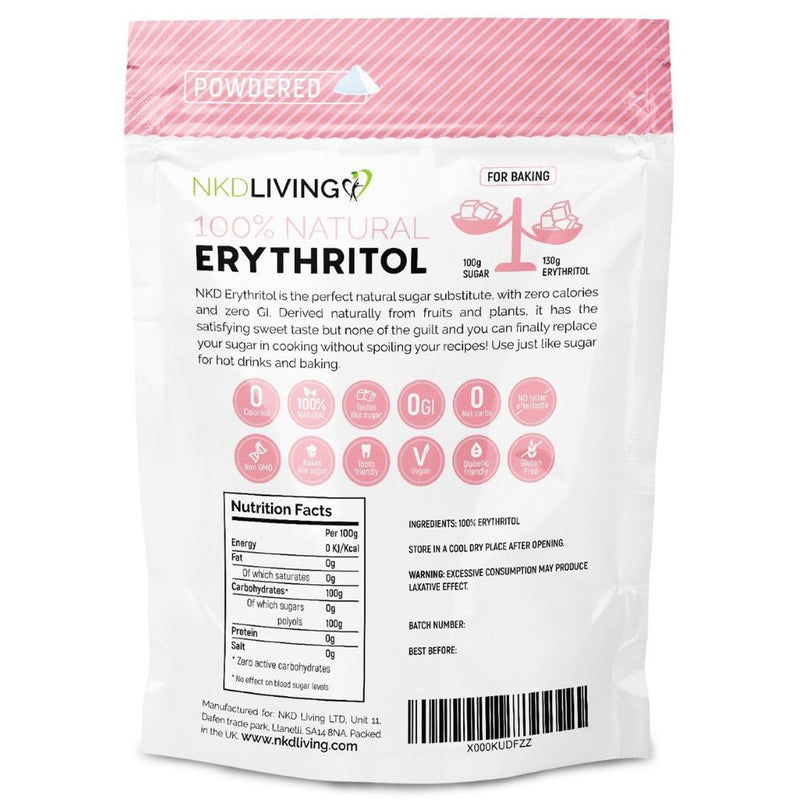 NKD LIVING 100% Natural Erythritol 1Kg (Powdered) - Fit &
