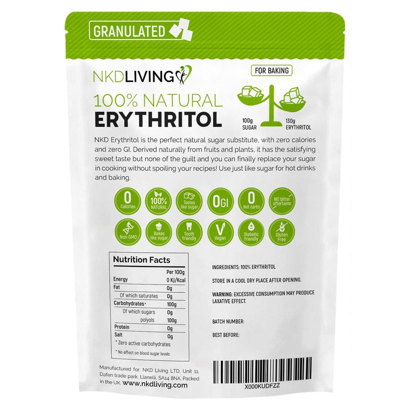 NKD LIVING 100% Natural Erythritol 1Kg (Granulated) - Fit &