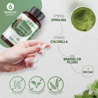 WeightWorld Organic Spirulina and Chlorella 750mg 180 Capsules - Fit 'n' Vit - Shipping globally from the UK