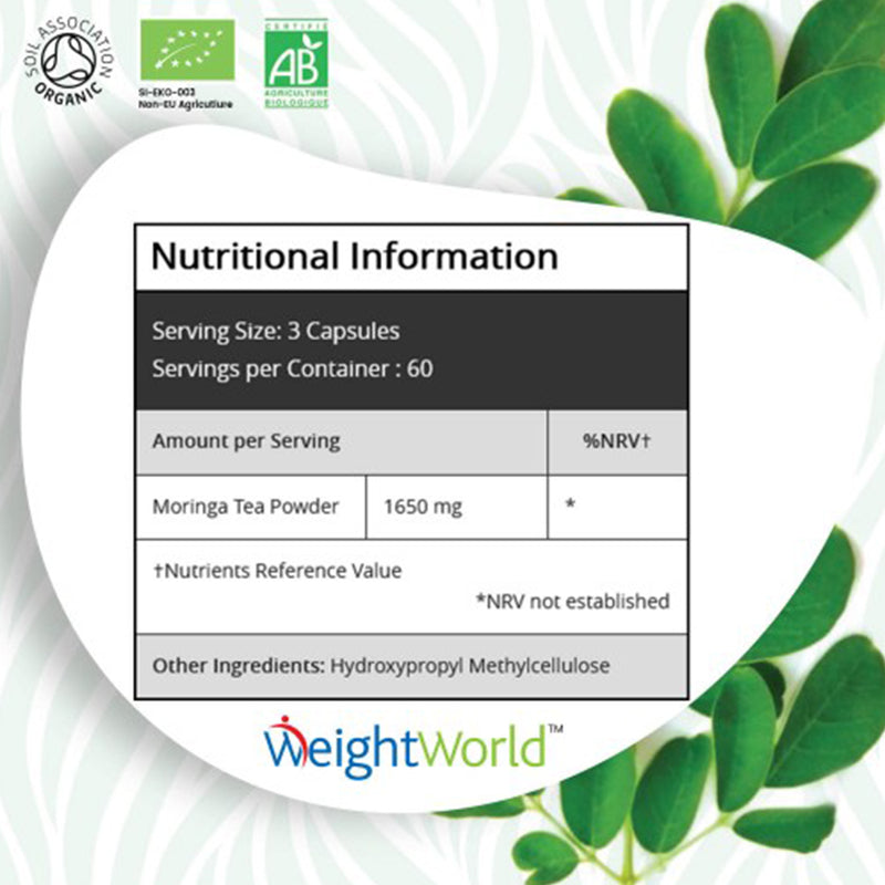 WeightWorld Organic Pure Moringa 1650 mg 180 Capsules - Fit &