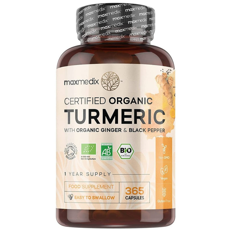 maxmedix Organic Turmeric with Organic Ginger and Black Pepper 365 Capsules - Fit &