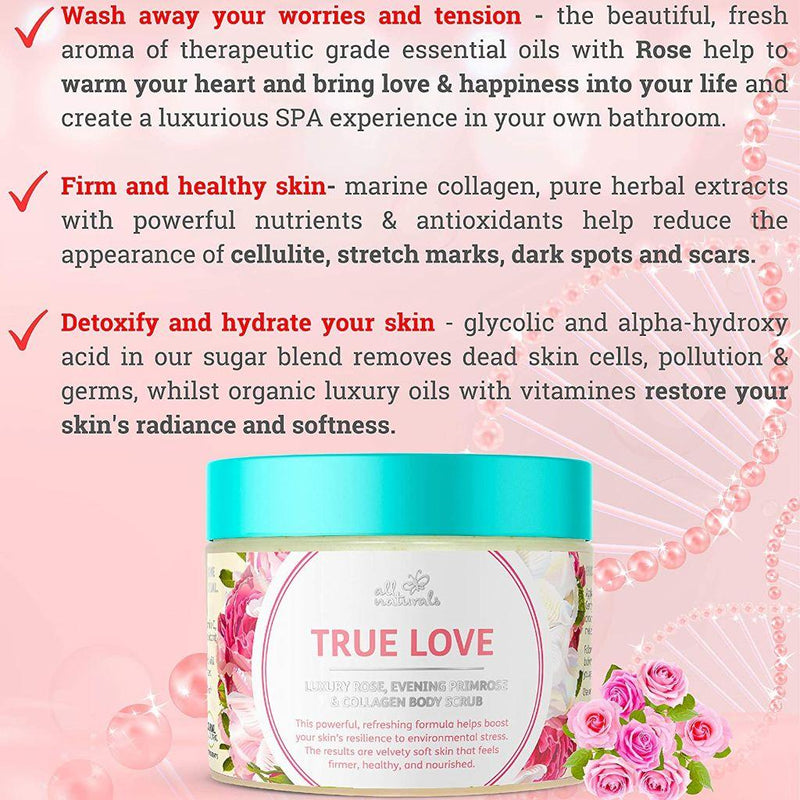 All Naturals True Love - Rose, Evening Primrose & Collagen Body Scrub 400g - Fit &