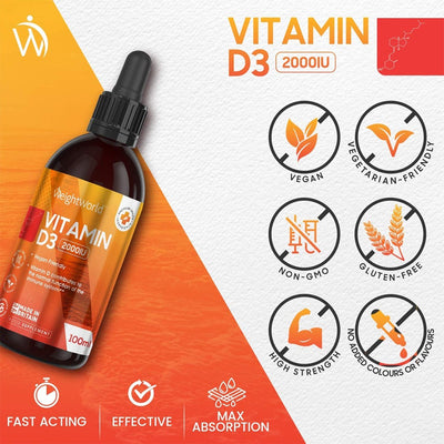 WeightWorld Vitamin D3 2000IU 100ml Liquid - Fit 'n' Vit - Shipping globally from the UK