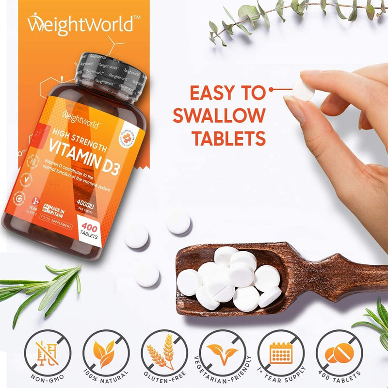 WeightWorld High Strength Vitamin D3 4000IU 400 Tablets - Fit &